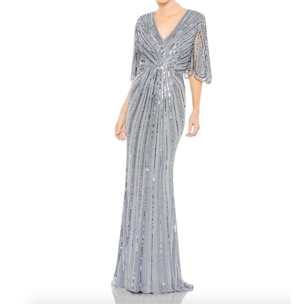 🔥🔥 Mac Duggal 93583 - Short bell sleeves, Sequins, Full back, Zipper closure